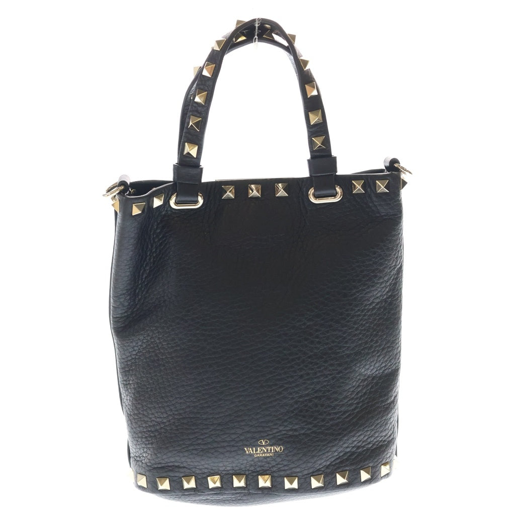 VALENTINO(ヴァレンティノ) ロックスタッズ レザー 2WAY ハンド ショルダーバッグ ゴールド金具 ブラック レディース