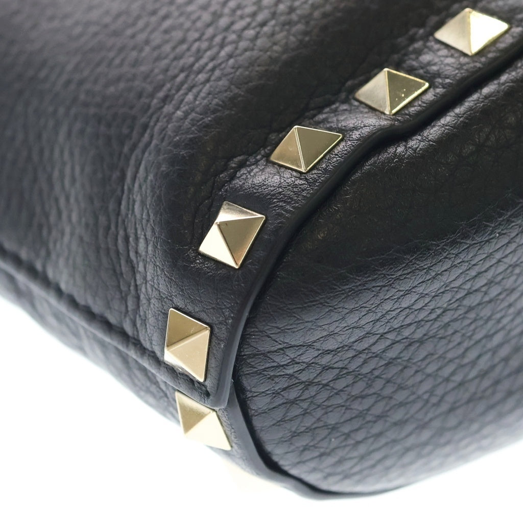 VALENTINO(ヴァレンティノ) ロックスタッズ レザー 2WAY ハンド ショルダーバッグ ゴールド金具 ブラック レディース