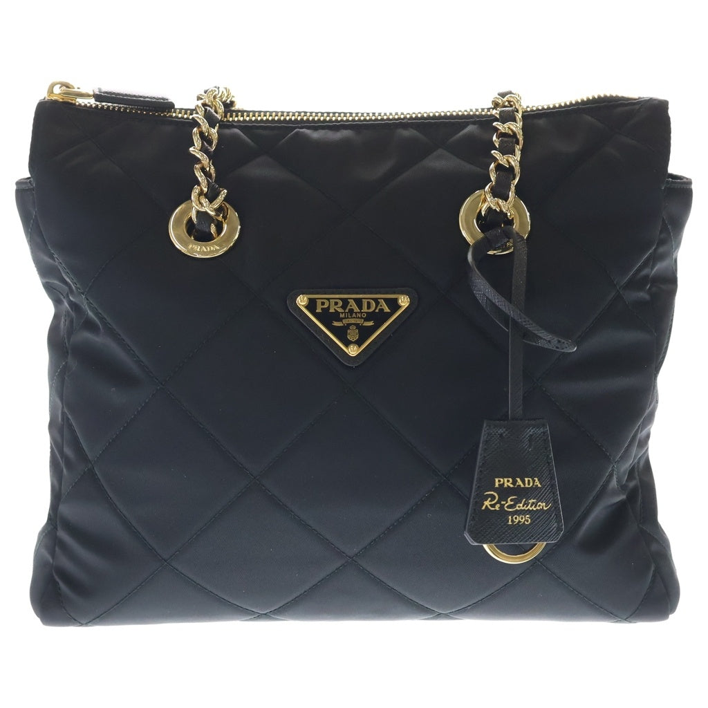 PRADA(プラダ) Re-Edition 1995 チェーンショルダーバッグ ハンドバッグ ブラック テスート ナイロン 1BG468 ゴールド金具 レディース
