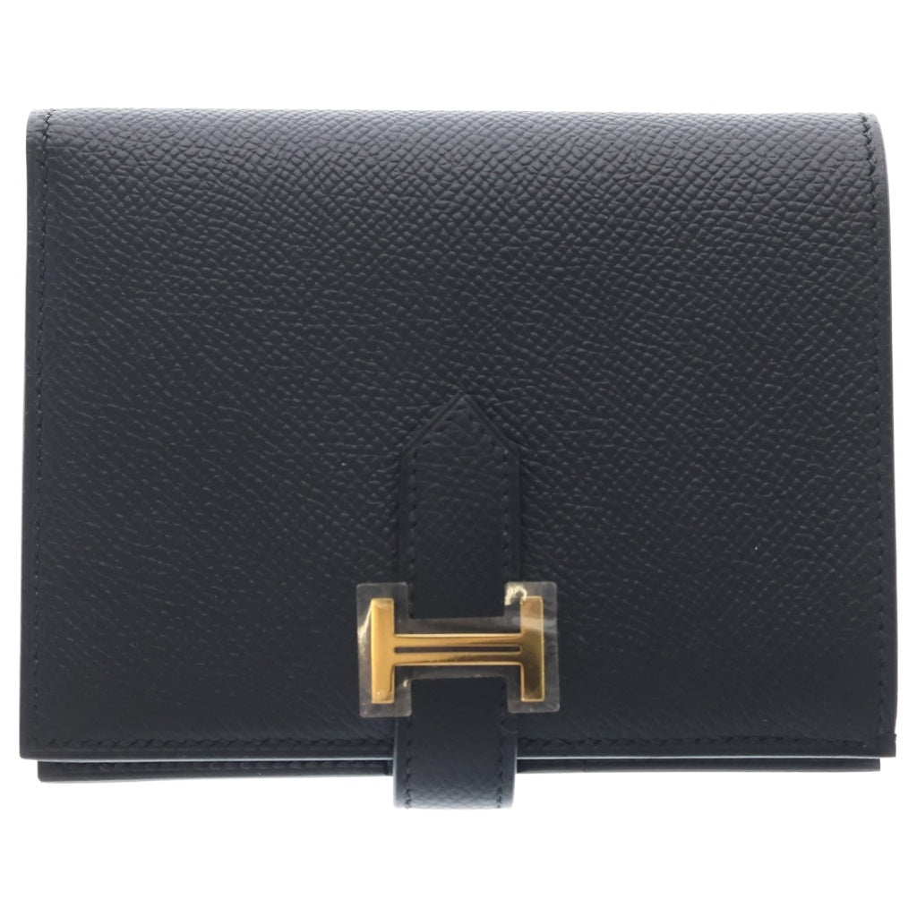 HERMES(エルメス) ベアンコンパクト エプソン ゴールド金具 W刻印 二つ折り財布 ブラック