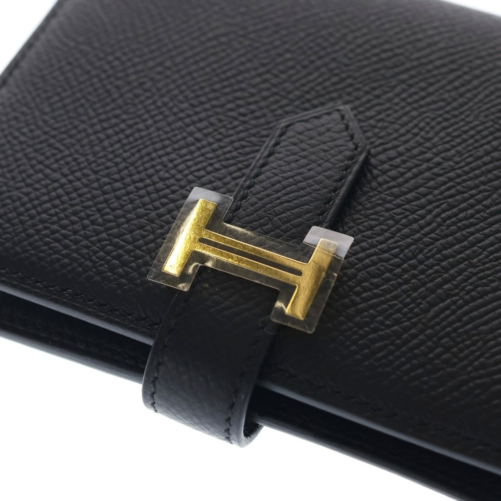HERMES(エルメス) ベアンコンパクト エプソン ゴールド金具 W刻印 二つ折り財布 ブラック