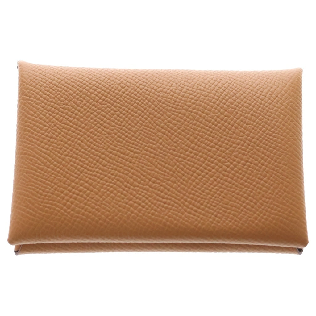 HERMES(エルメス) カルヴィ エプソン シルバー金具 カードケース 名刺入れ コインケース B刻印 ゴールド ブラウン レディース