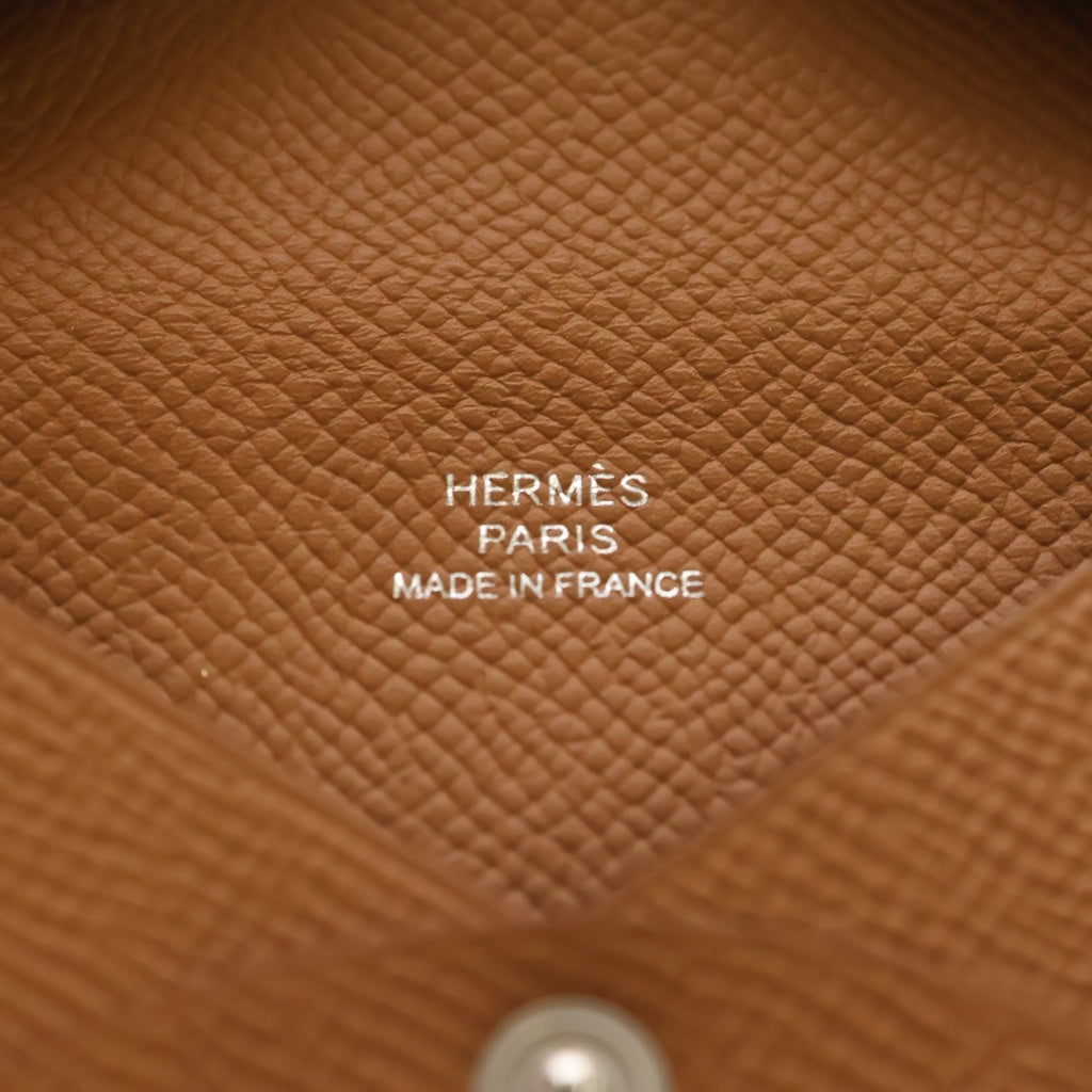 HERMES(エルメス) カルヴィ エプソン シルバー金具 カードケース 名刺入れ コインケース B刻印 ゴールド ブラウン レディース