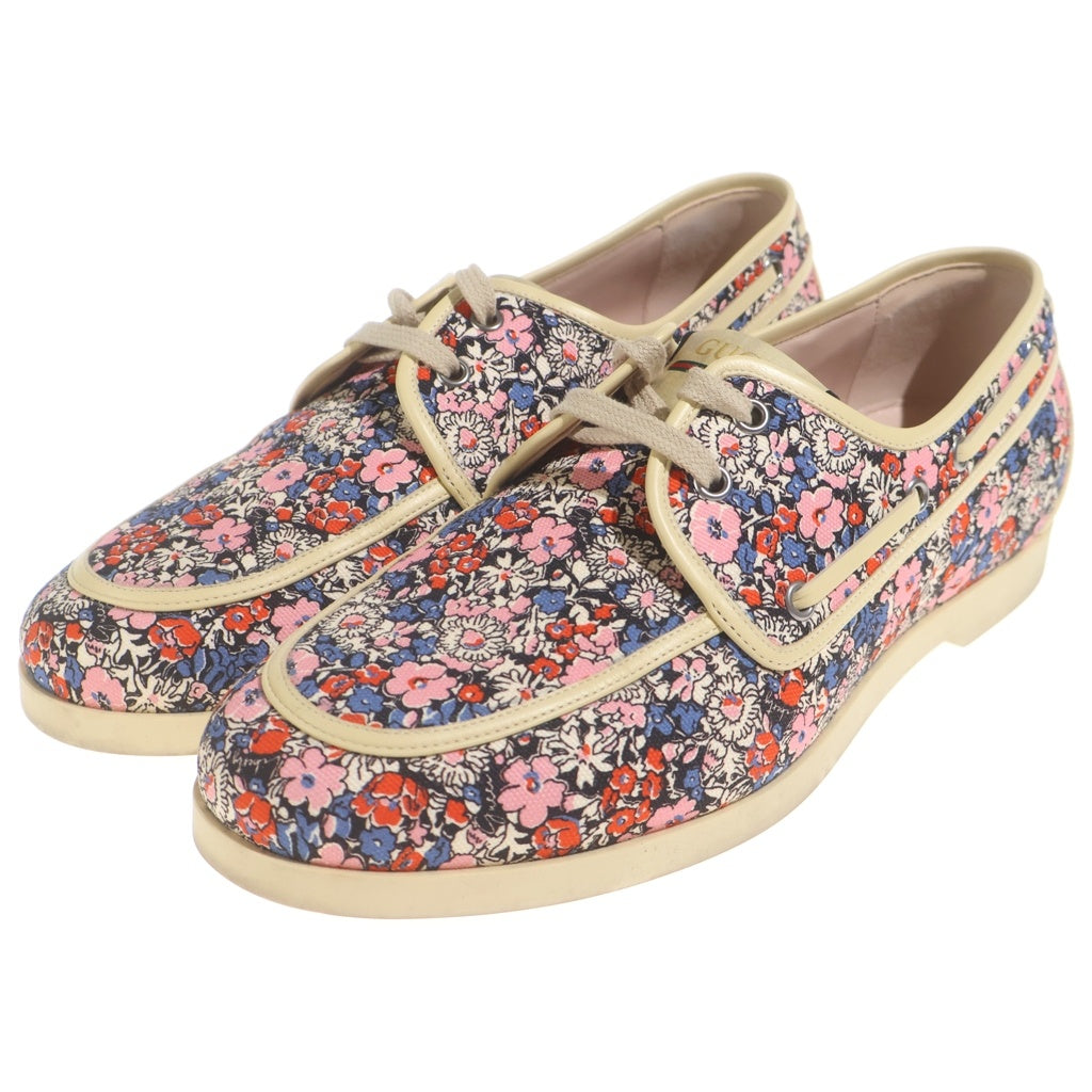 GUCCI(グッチ) フラワー キャンバス 総柄プリント デッキ ローカットシューズ ベージュ/ピンク 547641