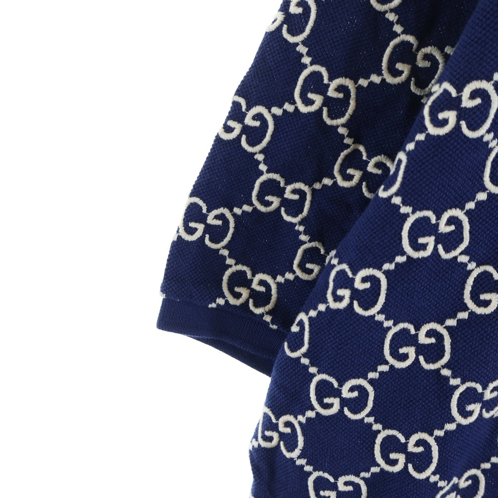 GUCCI(グッチ) GG 総柄 刺繍 コットンストレッチ 半袖ポロシャツ ブルー #L 598956