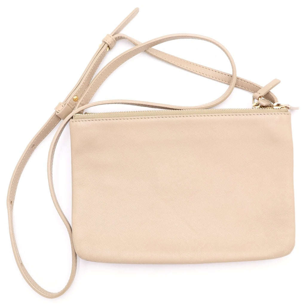 CELINE(セリーヌ) トリオ スモール レザー ショルダーバッグ ポーチ ポシェット ベージュ レディース