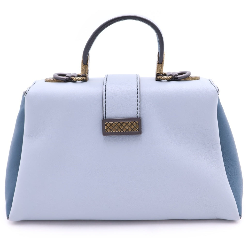 BOTTEGA VENETA(ボッテガヴェネタ) ピアッツァ 2WAYショルダーバッグ ミニバッグ ライトブルー バイカラー レザー ゴールド金具 レディース