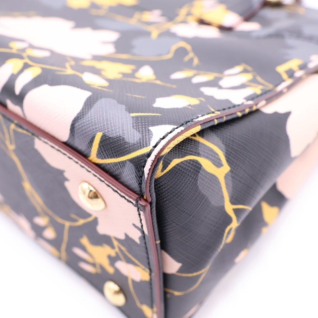 Salvatore Ferragamo(サルヴァトーレ フェラガモ) ガンチーニ フローラル レザー ゴールド金具 2WAY ハンドバッグ ショルダーバッグ ブラック/ピンク/イエロー レディース