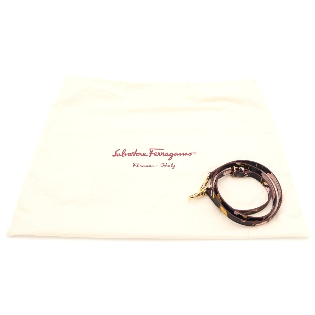 Salvatore Ferragamo(サルヴァトーレ フェラガモ) ガンチーニ フローラル レザー ゴールド金具 2WAY ハンドバッグ ショルダーバッグ ブラック/ピンク/イエロー レディース