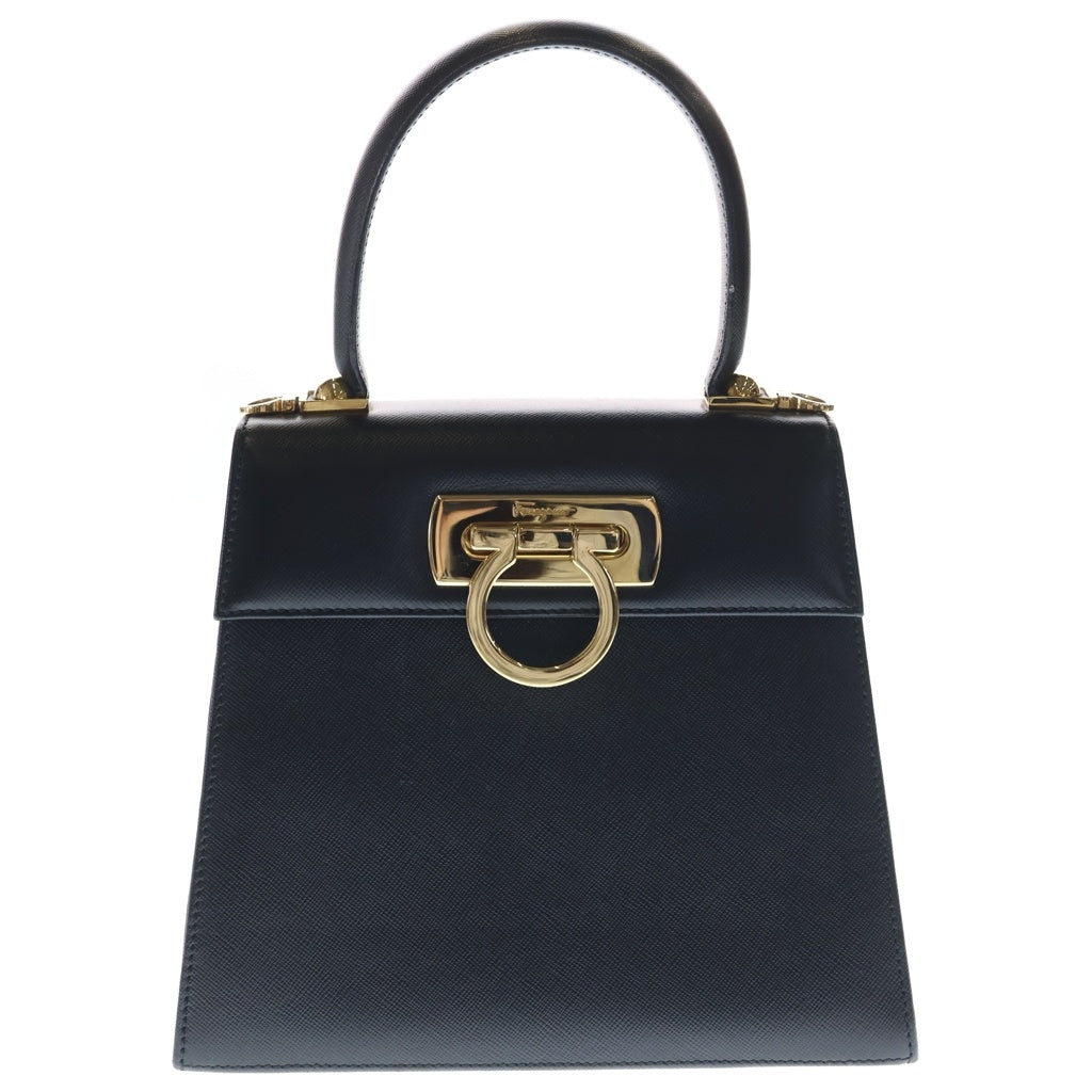 Salvatore Ferragamo(サルヴァトーレ フェラガモ) ガンチーニ レザー ゴールド金具 ハンドバッグ ブラック レディース