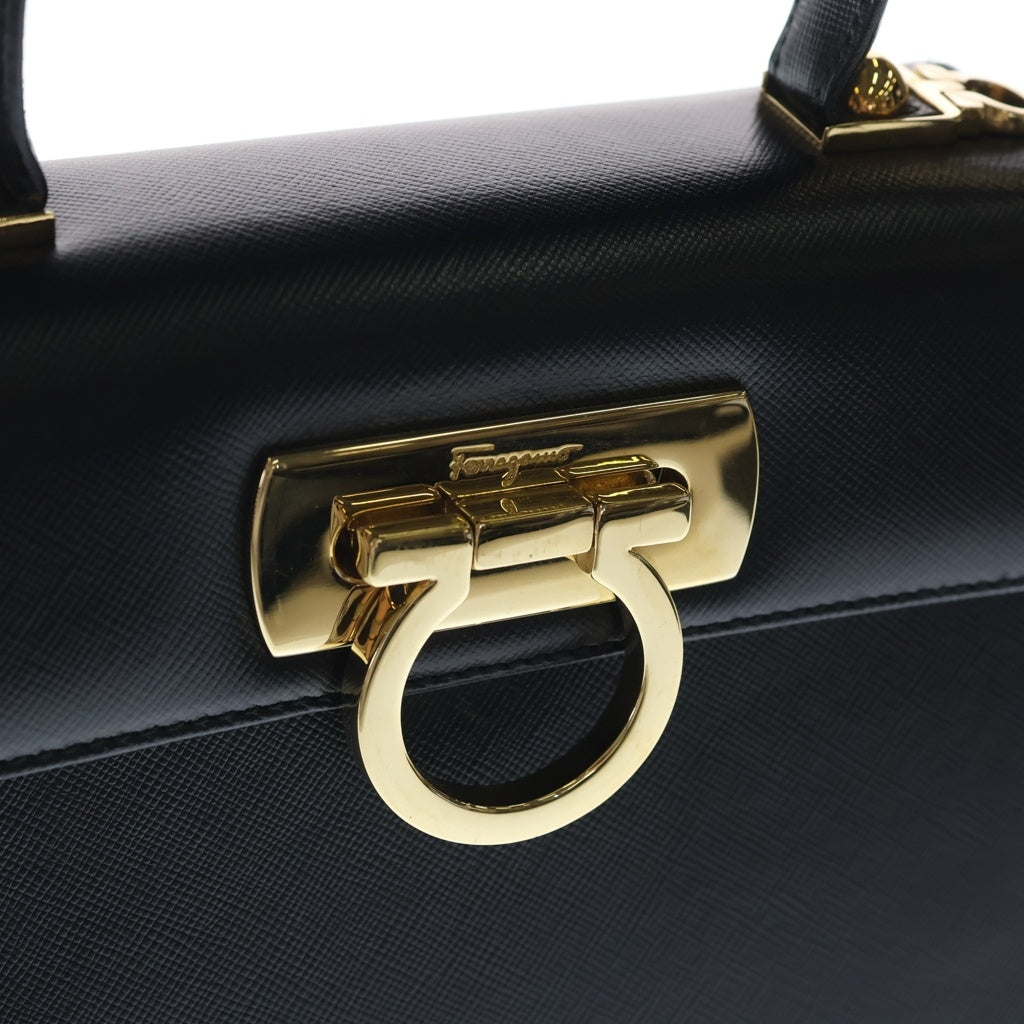 Salvatore Ferragamo(サルヴァトーレ フェラガモ) ガンチーニ レザー ゴールド金具 ハンドバッグ ブラック レディース