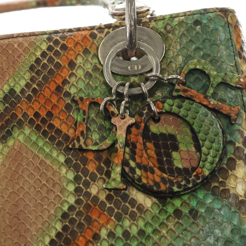 DIOR(ディオール) レディディオール ミディアム パイソン レザー 2WAY ハンド ショルダーバッグ マルチカラー シルバー金具 グリーン/オレンジ レディース