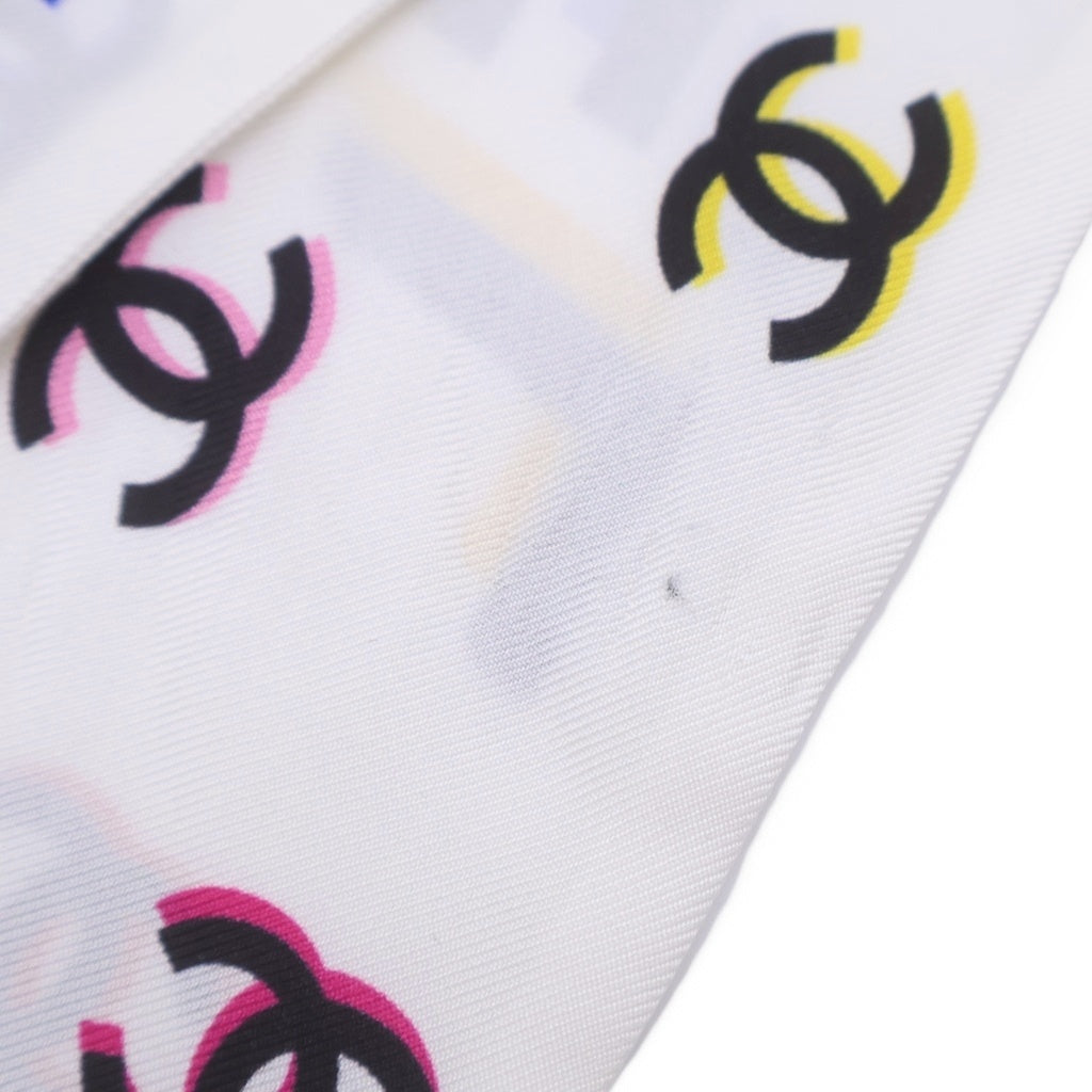 CHANEL(シャネル) ココマーク ツイリー ロゴプリント シルク スカーフ ホワイト レディース