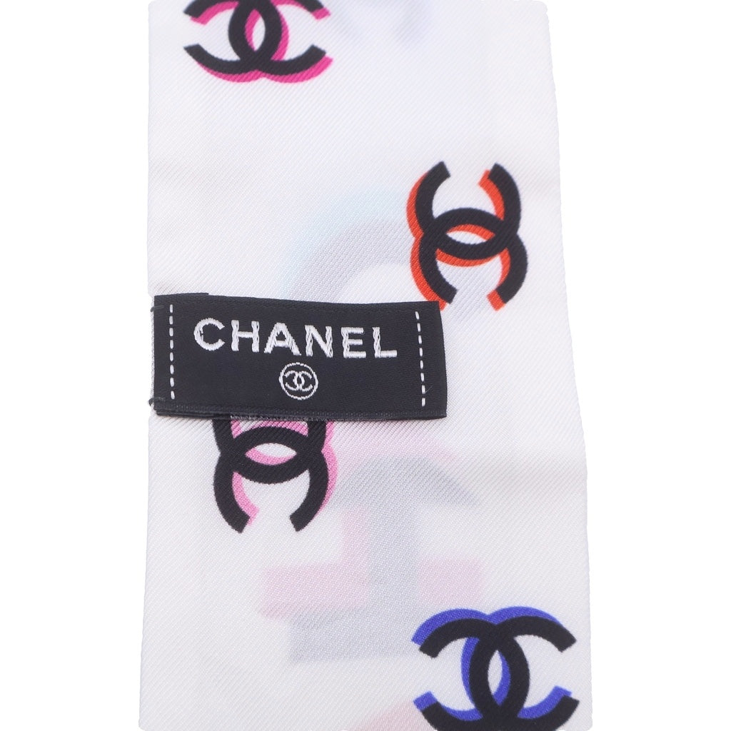 CHANEL(シャネル) ココマーク ツイリー ロゴプリント シルク スカーフ ホワイト レディース