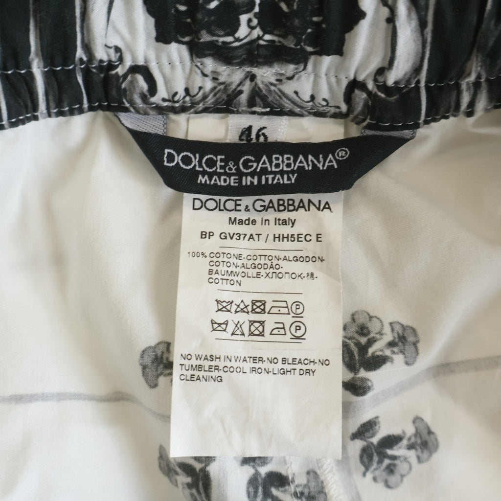 DOLCE & GABBANA(ドルチェアンドガッバーナ) Mallorca Straight-Leg Printed Cotton-Poplin Shorts マジョリカ ポプリン ショートパンツ ショーツ ブラック/ホワイト BP GV37AT レディース