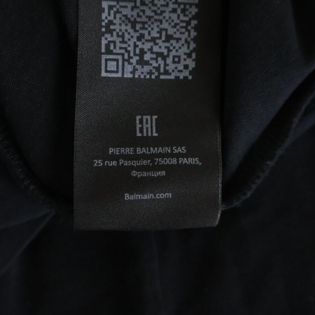 BALMAIN(バルマン) レイヤードデザイン フロントプリント 半袖Tシャツ カットソー ブラック EG028BC88 レディース