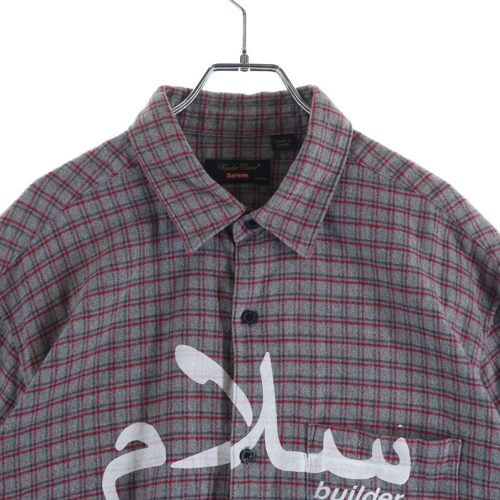 SUPREME(シュプリーム) ×アンダーカバー フロントプリント半袖コットンチェックシャツ グレー