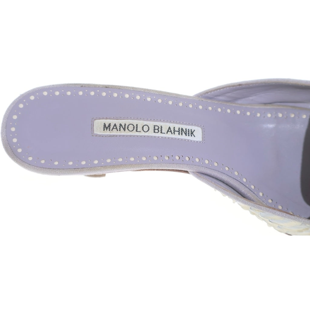 MANOLO BLAHNIK(マノロブラニク) メイセール ミュール ヒールサンダル レザー パイソン柄 ポインテッドトゥ パープル/ホワイト レディース