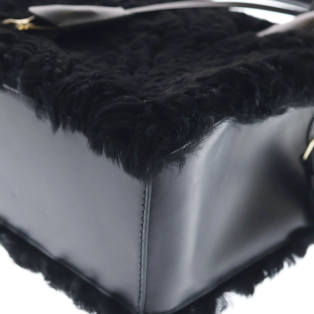 BALENCIAGA(バレンシアガ) パドロックヌード ミニ 2WAYバッグ ショルダーバッグ ハンドバッグ ブラック ボア×レザー 347237 シルバー金具 レディース