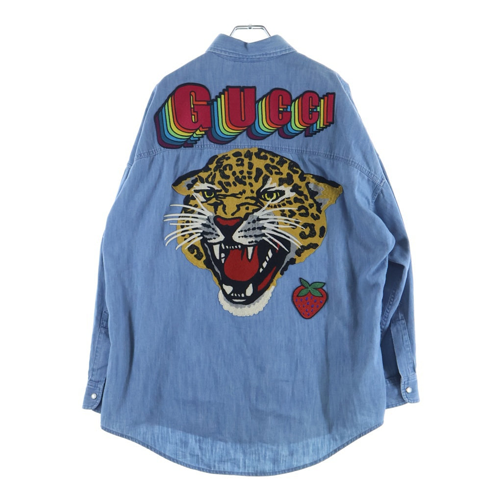 GUCCI(グッチ) タイガー ロゴ刺繍 デニム 長袖シャツ インディゴ 554864