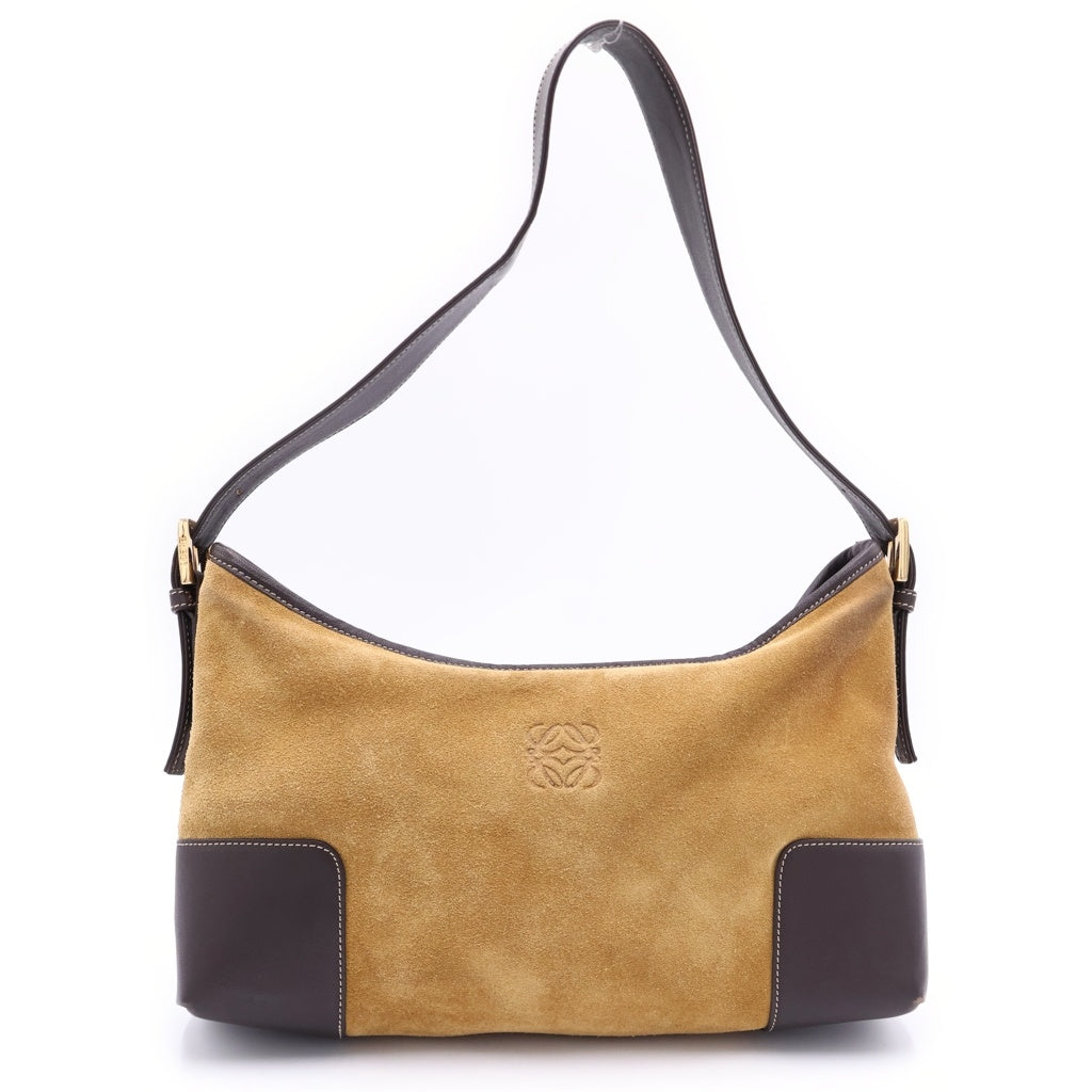 LOEWE(ロエベ) アナグラム ハンドバッグ ワンショルダーバッグ ブラウン レザー×スエード ゴールド金具 レディース