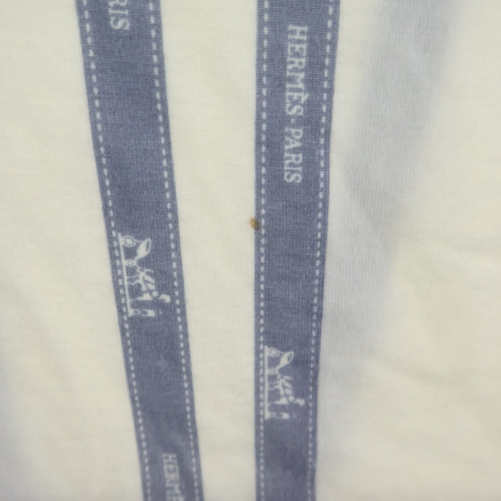 HERMES(エルメス) ボルデュック リボン柄 レーヨン 長袖Tシャツ カットソー ホワイト/グレー レディース