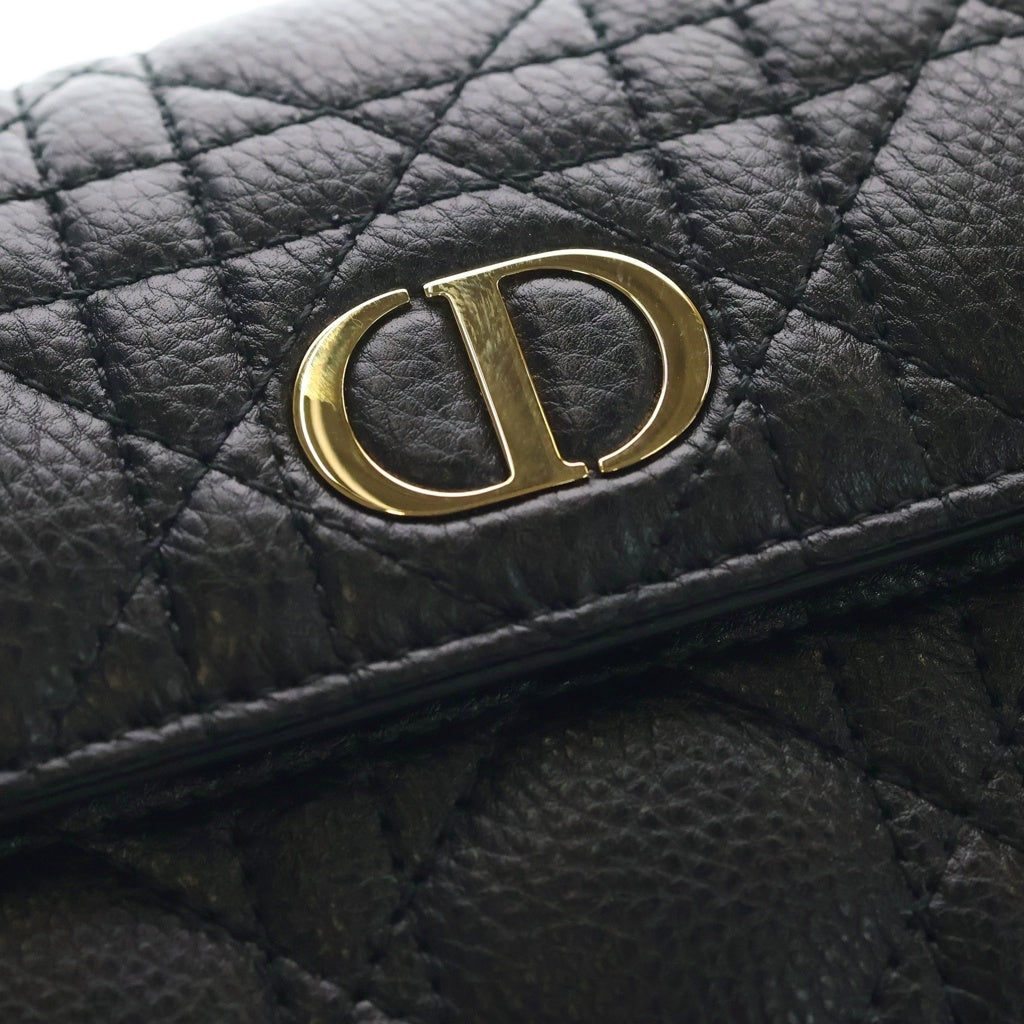 Christian Dior(クリスチャンディオール) カロ カナージュ ロングウォレット 長財布 カードケース ブラック レザー ゴールド金具 レディース