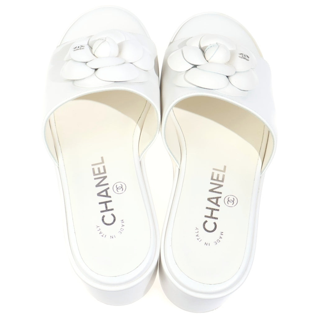 CHANEL(シャネル) カメリア 厚底 レザー サンダル ホワイト #36 レディース