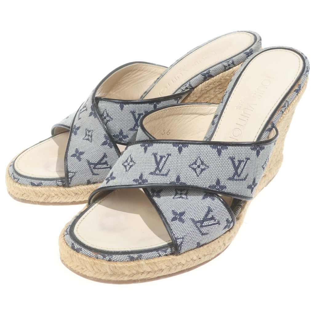 LOUIS VUITTON(ルイヴィトン) モノグラム エスパドリーユ ウェッジソールサンダル グレー/ベージュ レディース