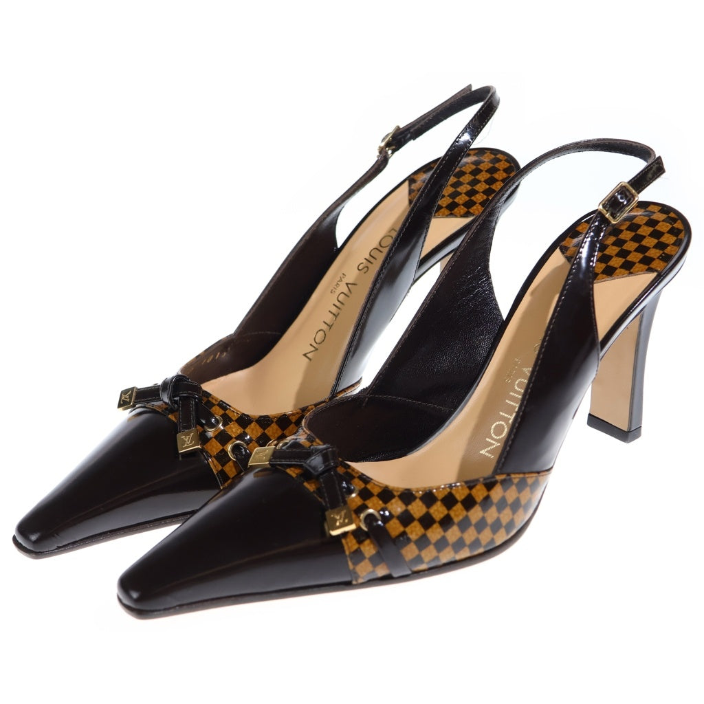 LOUIS VUITTON(ルイヴィトン) ダミエ パンプス LVチャーム ヒール バックストラップ レディース