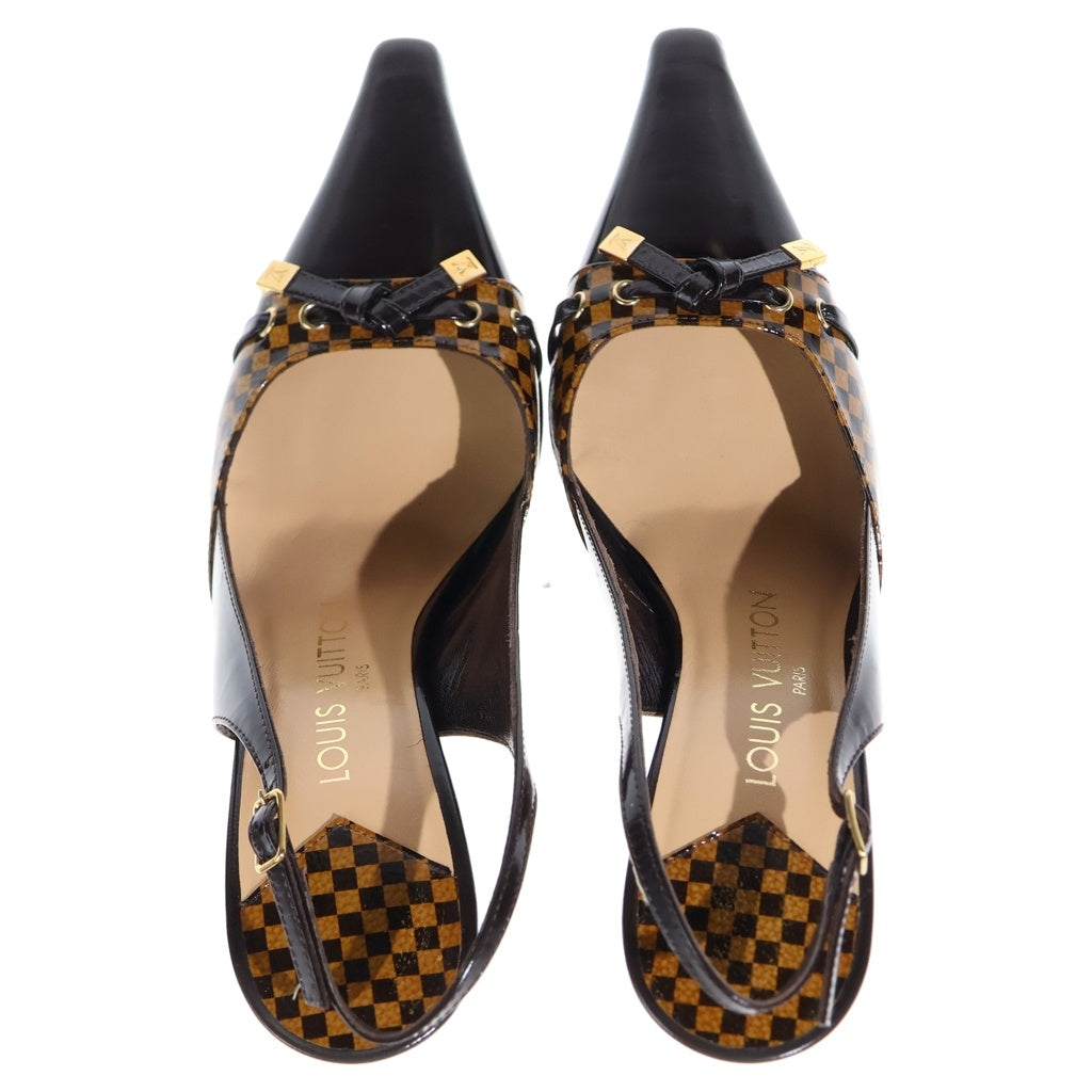 LOUIS VUITTON(ルイヴィトン) ダミエ パンプス LVチャーム ヒール バックストラップ レディース