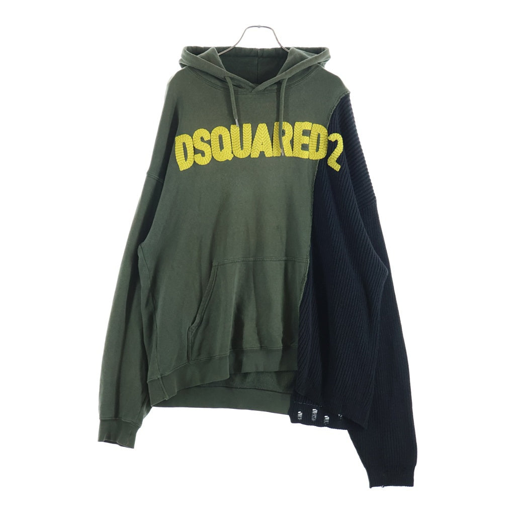 DSQUARED2(ディースクエアード) 22AW ニット切り替え フロントロゴ プルオーバーパーカー フーディー グリーン/ブラック S74GU0616 レディース