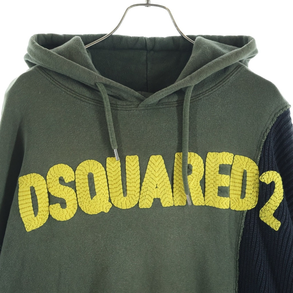 DSQUARED2(ディースクエアード) 22AW ニット切り替え フロントロゴ プルオーバーパーカー フーディー グリーン/ブラック S74GU0616 レディース