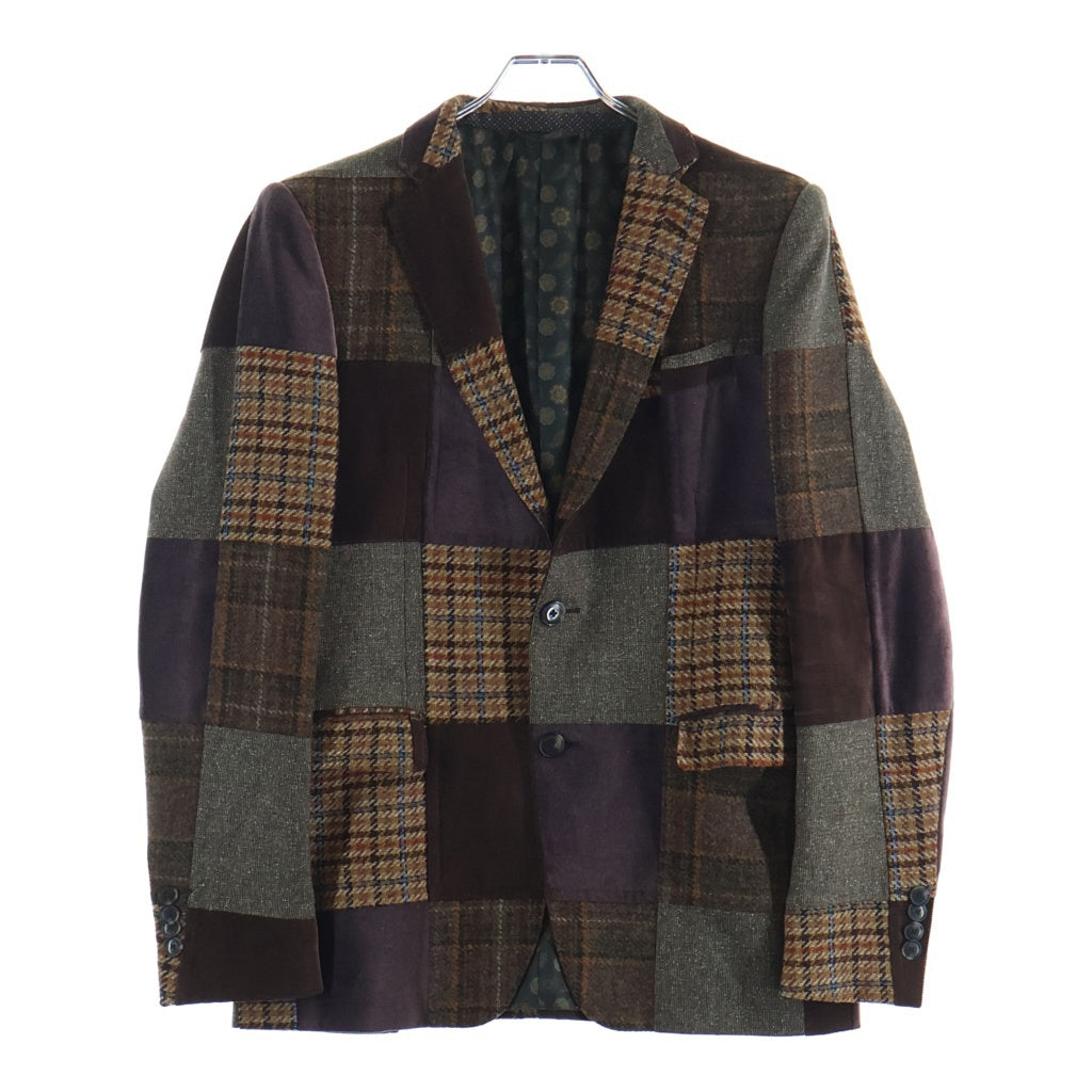 ETRO(エトロ) パッチワーク 異素材切り替え 2Bテーラードジャケット コーデュロイ ベロア ウール ブラウン系