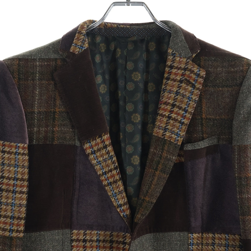 ETRO(エトロ) パッチワーク 異素材切り替え 2Bテーラードジャケット コーデュロイ ベロア ウール ブラウン系