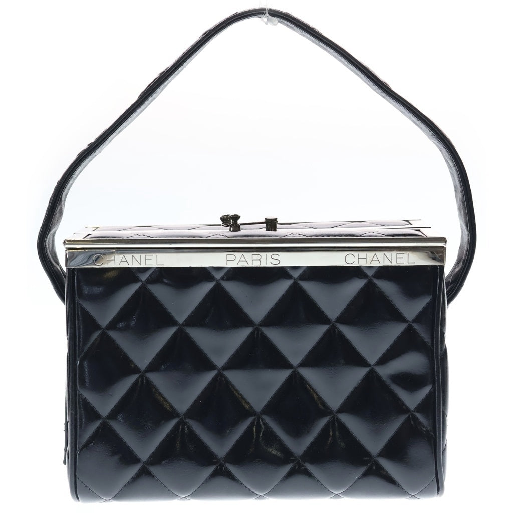 CHANEL(シャネル) マトラッセ 観音開き バニティバッグ ハンドバッグ ブラック パテント シルバー金具 レディース