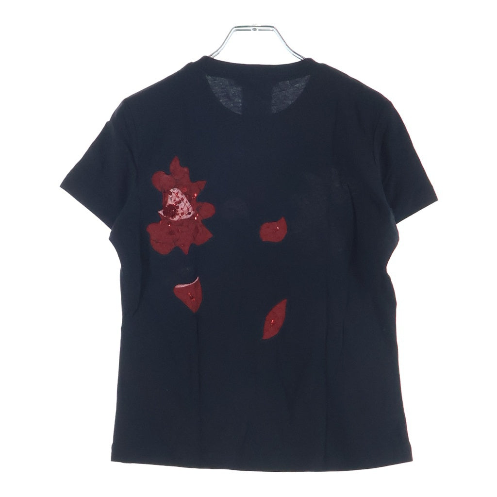 Christian Dior(クリスチャンディオール) ローズ スパンコール ロゴ刺繍 クルーネック 半袖 Tシャツ カットソー ブラック 2H12155026 レディース