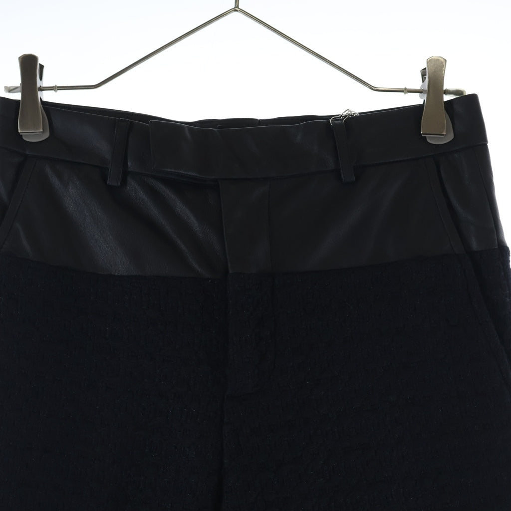 AMIRI(アミリ) ラムスキン レザー切り替え ツイードニット セミフレア パンツ ブラック