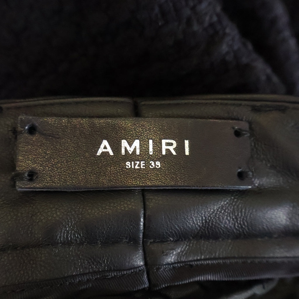 AMIRI(アミリ) ラムスキン レザー切り替え ツイードニット セミフレア パンツ ブラック