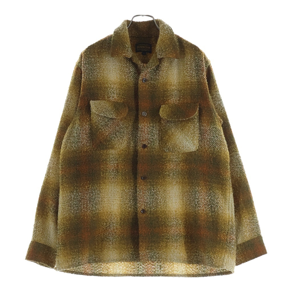 PENDLETON(ペンドルトン) ×Bill Wall Leather ビルウォールレザー シルバーボタン オープンカラー ニット 長袖シャツ ブラウン 4475-7206