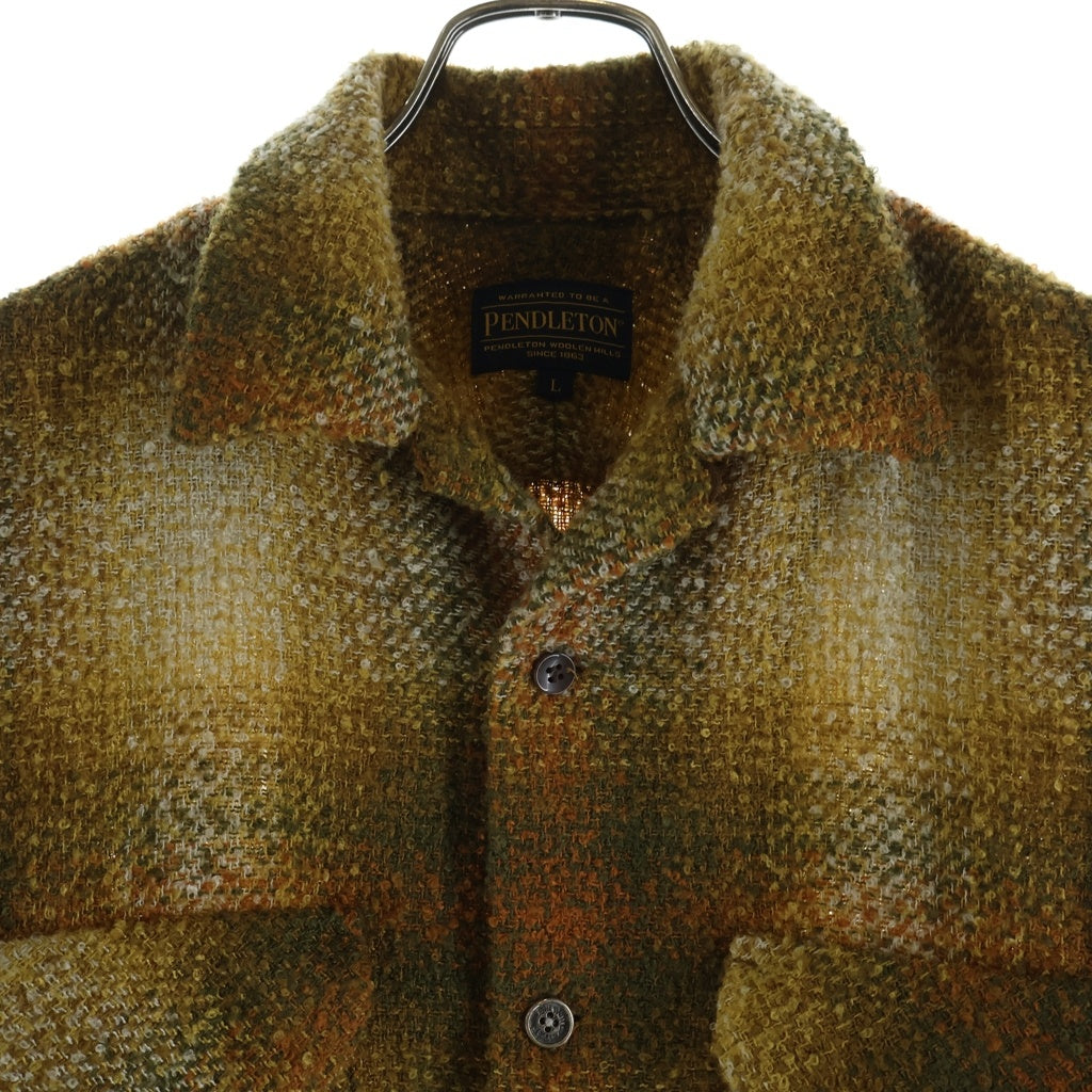 PENDLETON(ペンドルトン) ×Bill Wall Leather ビルウォールレザー シルバーボタン オープンカラー ニット 長袖シャツ ブラウン 4475-7206