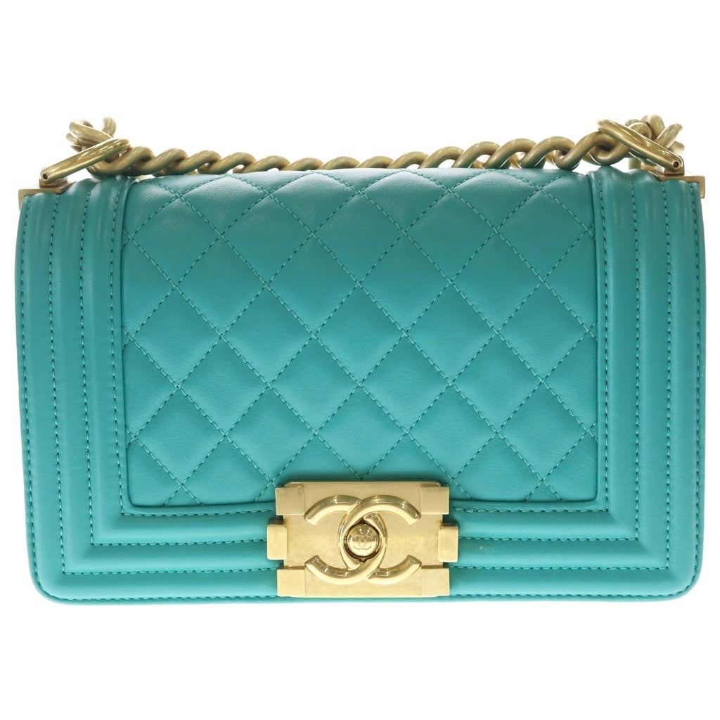 CHANEL(シャネル) ボーイシャネル20 スモール チェーン ショルダーバッグ ラムスキン ゴールド金具 グリーン A67085 シール 23番台 レディース