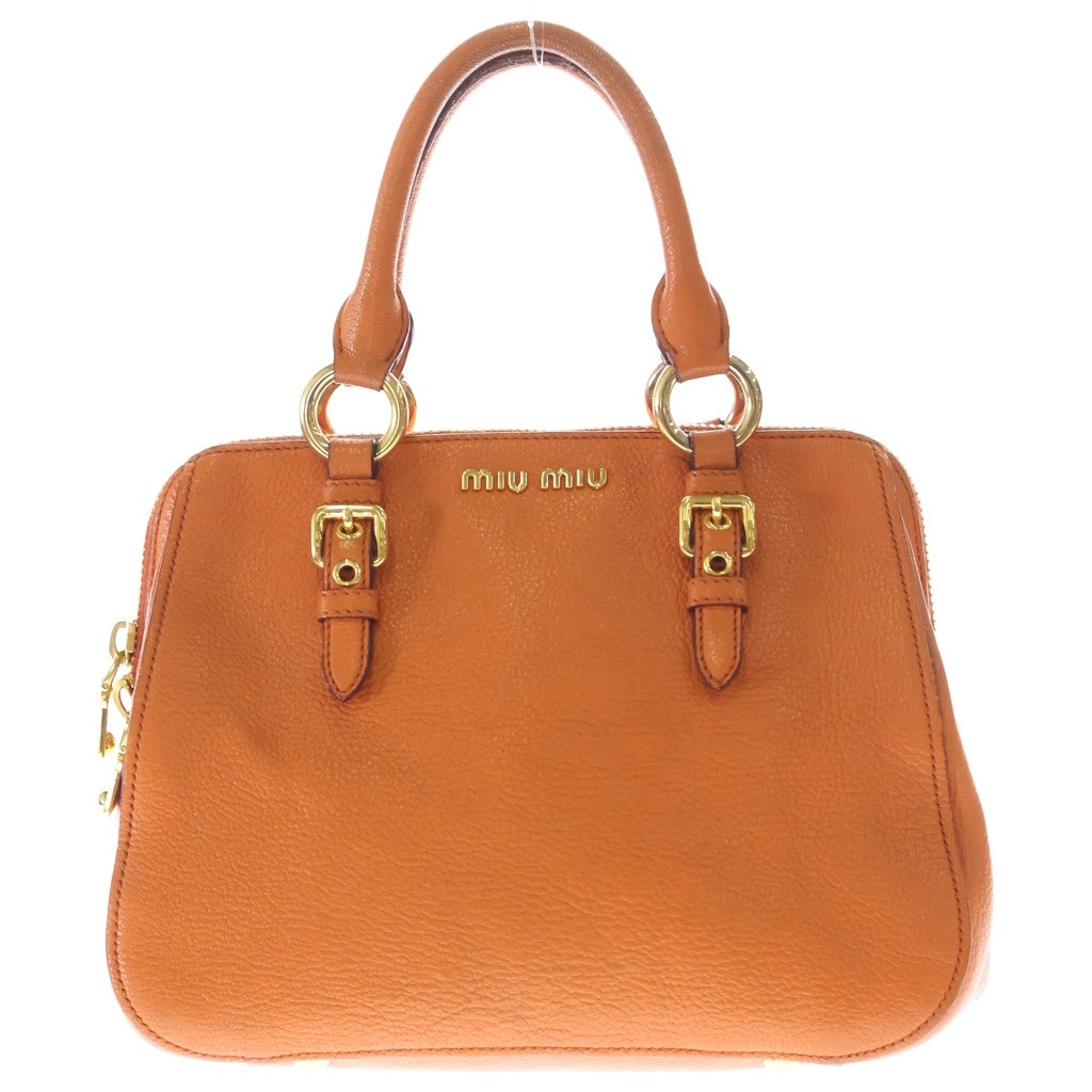 miumiu(ミュウミュウ) MADRAS マドラス レザー 2WAY ハンド ショルダーバッグ ゴールド金具 オレンジ RL0058 レディース