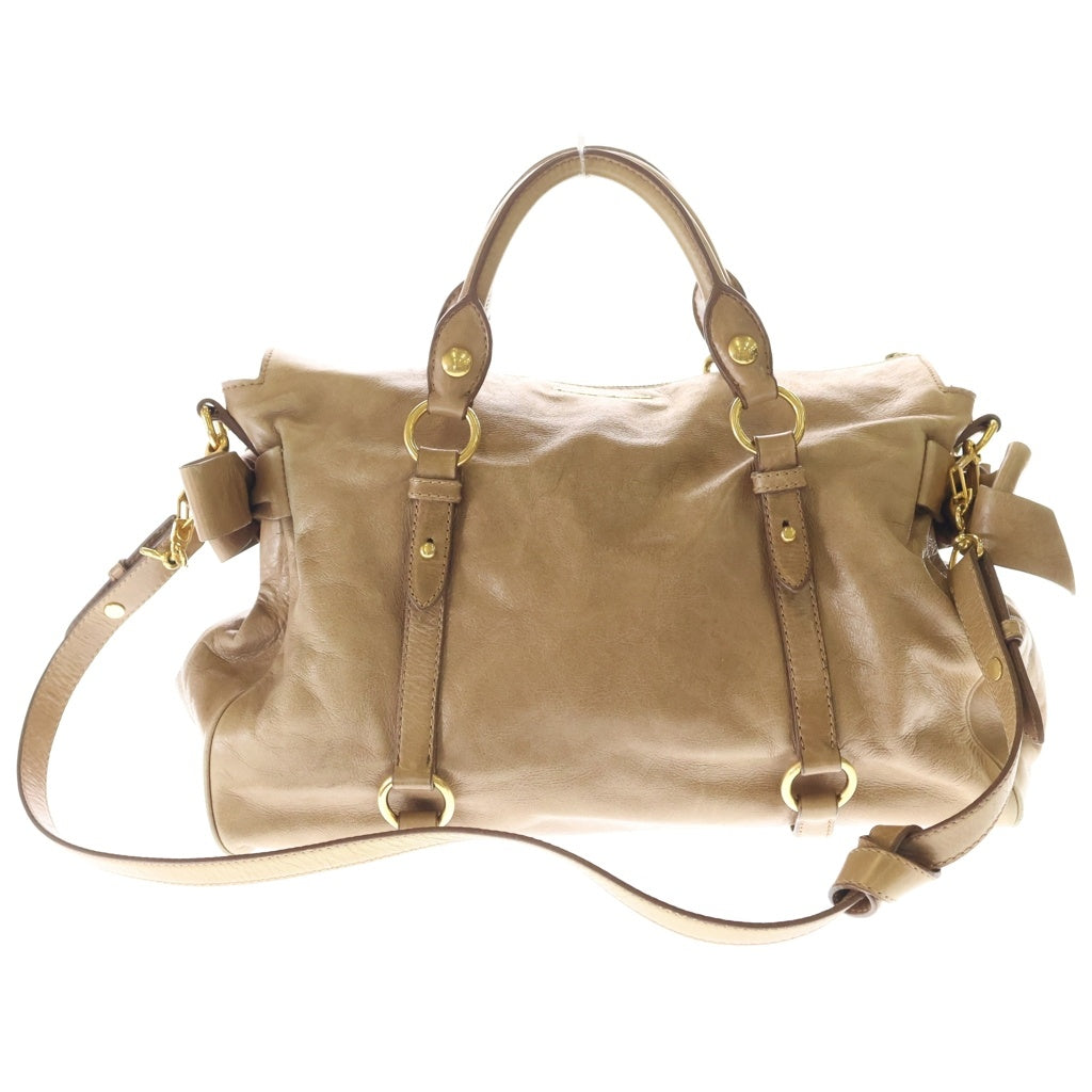 miumiu(ミュウミュウ) ヴィッテロルクス リボン レザー 2WAY ハンド ショルダーバッグ ゴールド金具 ブラウン レディース