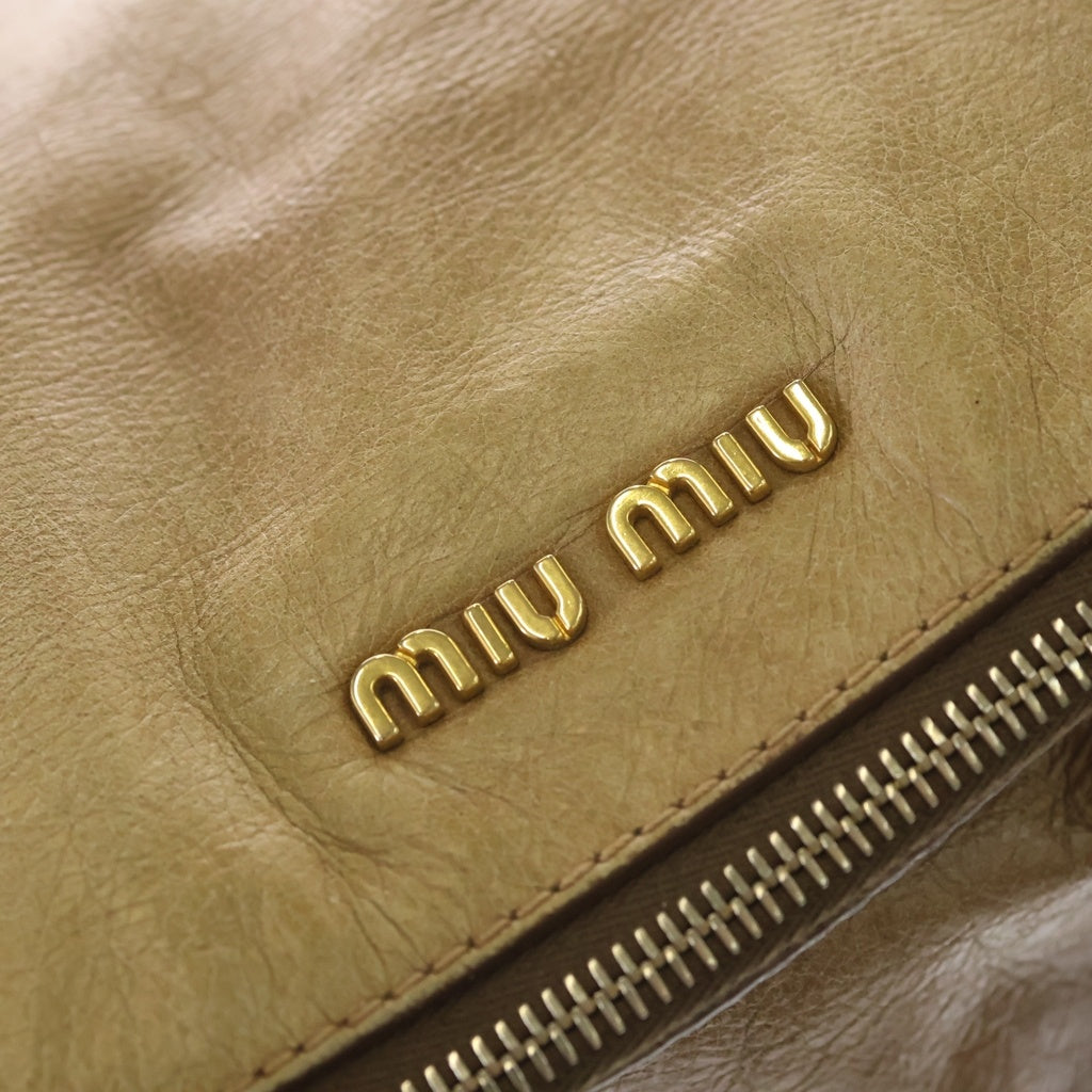 miumiu(ミュウミュウ) ヴィッテロルクス リボン レザー 2WAY ハンド ショルダーバッグ ゴールド金具 ブラウン レディース