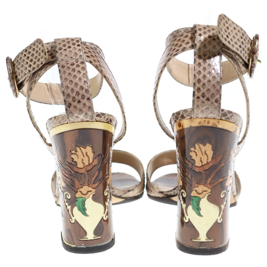 DOLCE & GABBANA(ドルチェアンドガッバーナ) パイソンヒールサンダル ブラウン #37.5 レディース