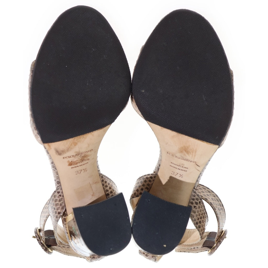 DOLCE & GABBANA(ドルチェアンドガッバーナ) パイソンヒールサンダル ブラウン #37.5 レディース