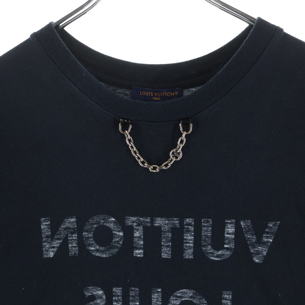 LOUIS VUITTON(ルイヴィトン) LV チェーン リバースロゴ プリント クルーネック 半袖Tシャツ カットソー ネイビー RW211W TXP FJTS18 レディース