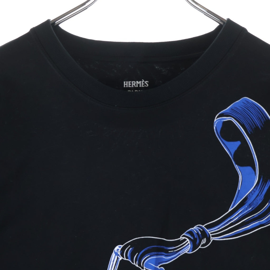 HERMES(エルメス) 24SS ETRIERS マキシ グラフィックプリント クルーネック 半袖Tシャツ カットソー ブラック 4E4651DC レディース
