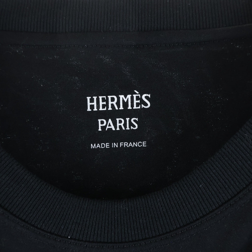 HERMES(エルメス) 24SS ETRIERS マキシ グラフィックプリント クルーネック 半袖Tシャツ カットソー ブラック 4E4651DC レディース